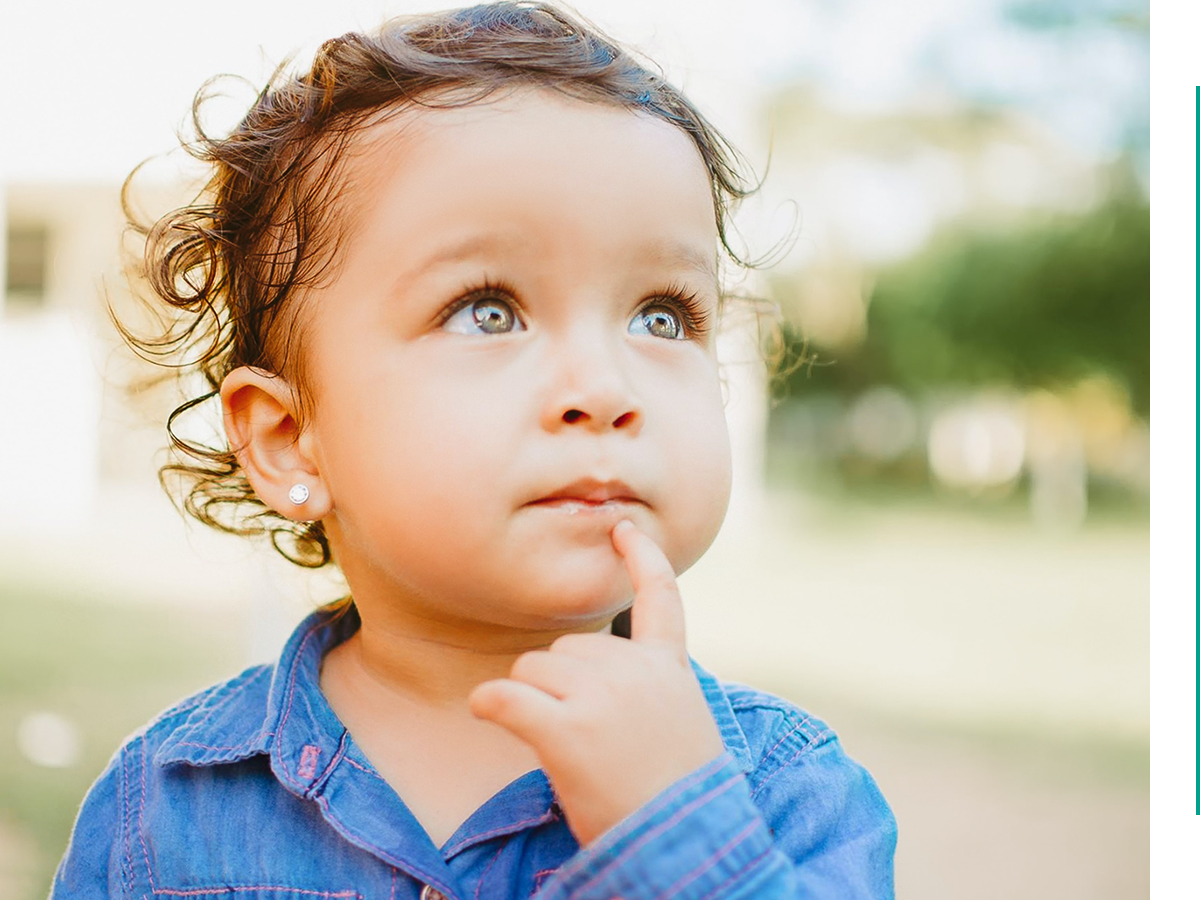 child looking up happy